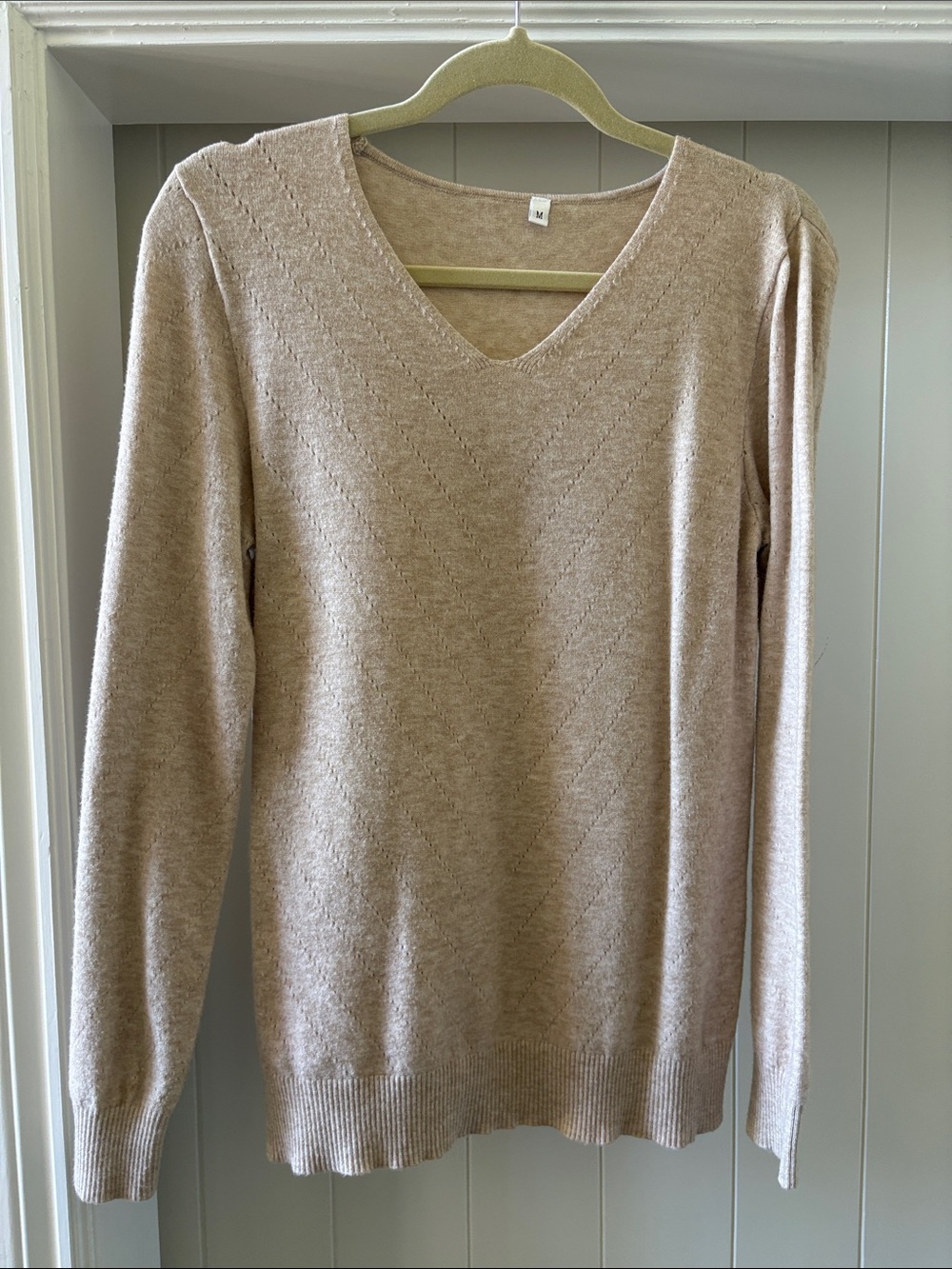 V-Neck Long Sleeve Women's Sweater in Beige Medium